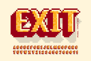 Pixel vector font design, stylized like in 8-bit games.