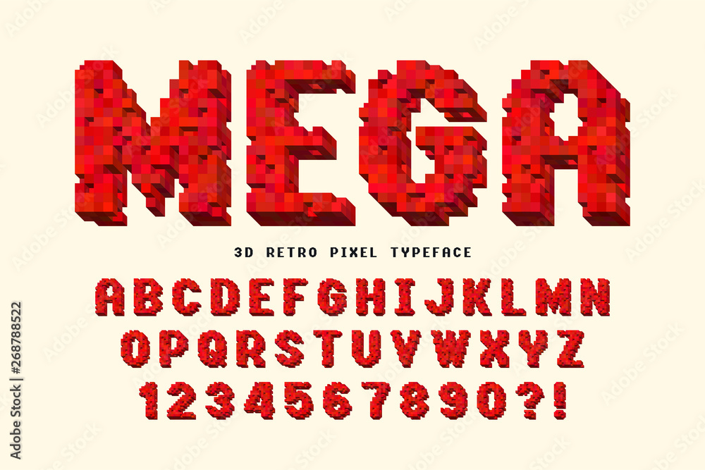 Fototapete pixel vector font design, stylized like in 8-bit games.