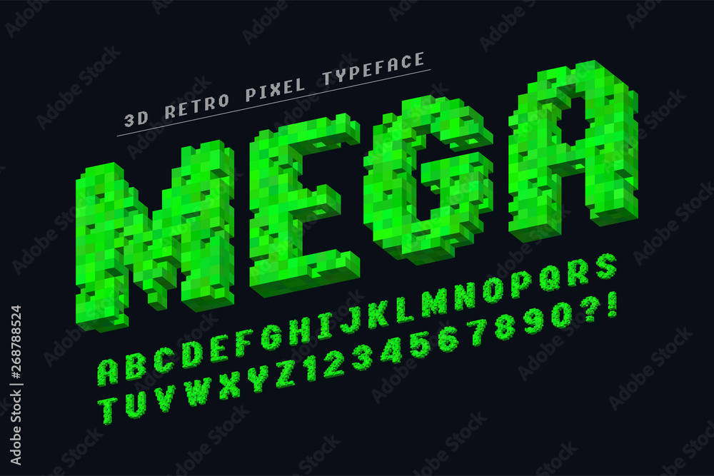 Fototapete pixel vector font design, stylized like in 8-bit games.