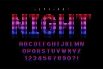 Dotted halftoned display font design, alphabet and numbers