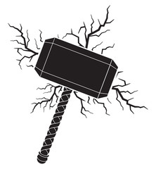 Hammer of Thor and lightning bolts vector illustration - obrazy, fototapety, plakaty
