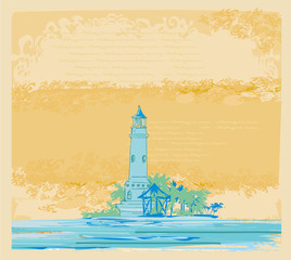 Lighthouse seen from a tiny beach - vintage frame