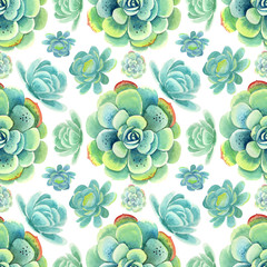 Seamless pattern  with cactus.Hand painted in watercolor.