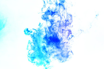 Colorful steam exhaled from the vape with a smooth transition of color molecules from turquoise to...