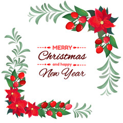 christmas background with holly and red berries