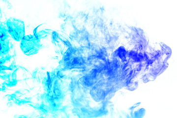 Colorful steam exhaled from the vape with a smooth transition of color molecules from turquoise to...