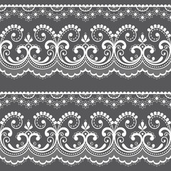 Victorian lace seamless design, old fashioned repetitive design with flowers and swirls in white on gray background