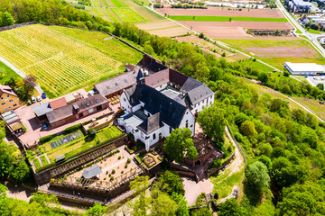 Aerial view, view of Franziskanerkloster Engelberg, Miltenberg am Main, Lower Franconia, Bavaria, Germany © David Brown