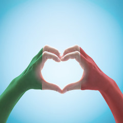 Italy or Mexico National flag pattern  on hand heart shape.