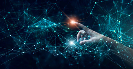 Hand of touching futuristic network connection, internet, innovation and technology. .