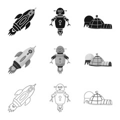 Vector illustration of astronomy and technology  sign. Collection of astronomy and sky stock symbol for web.