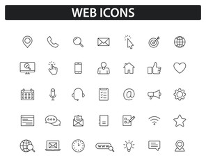 Set of Web icons in line style. Big collection of web and mobile icon. Chat, support, message, phone, www, reffer, heart, like mail. Vector illustration.