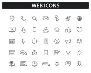 Set of Web icons in line style. Big collection of web and mobile icon. Chat, support, message, phone, www, reffer, heart, like mail. Vector illustration.