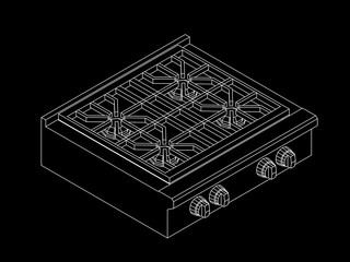Gas stove. Isolated on black background. Vector outline illustration.