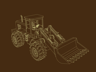 Bulldozer. Vector outline illustration.