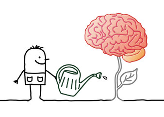 Cartoon gardener Watering a Fresh new Brain