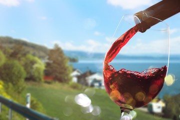 Red wine glass  on  background