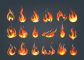Set of red and orange fire flame. © inspiring.team