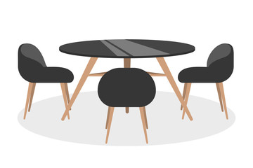 Round table and chair around. Restaurant, cafe or bar