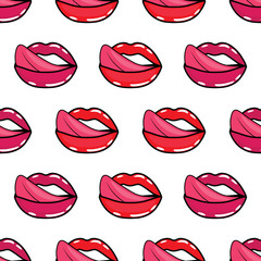 Red and pink lips seamless pattern, vector illustration.