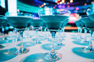 Many glasses of margarita cocktail on the bar. Margarita Cocktail Blue Cocktail