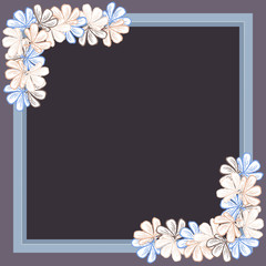 Layout for text. Square frame with a garland of leaves of flowers on a dark background with a copy space