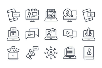 Blog and Content related line icon set. Online Blogging outline icon collection.