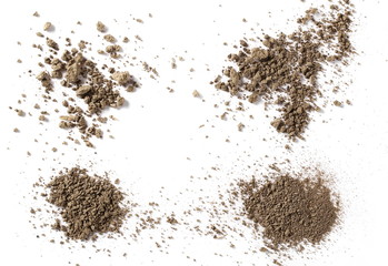 Dirt, soil isolated on white background, top view
