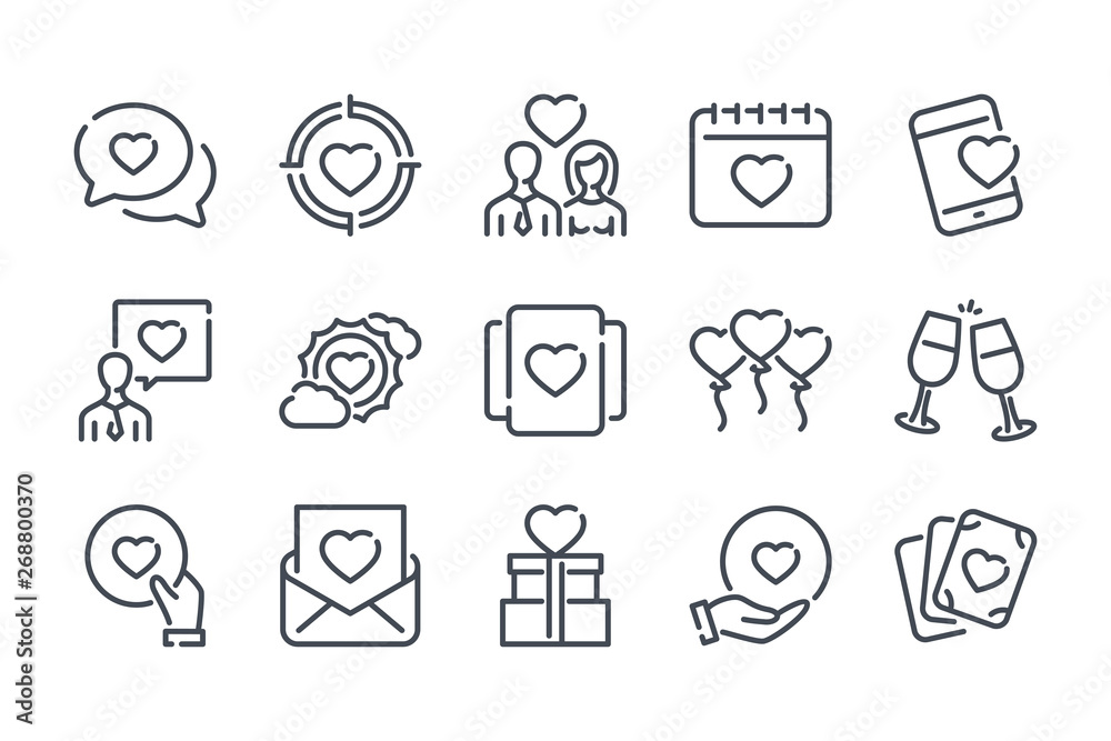 Wall mural love related line icon set. heart vector lined icon collection.