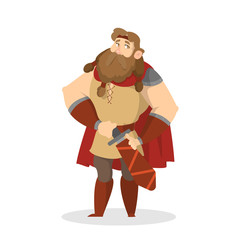 Viking standing. Warrior with a weapon. Strong angry man