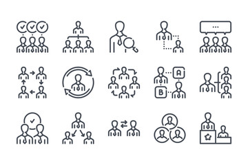 Teamwork related line icon set. Workflow vector linear icon collection.