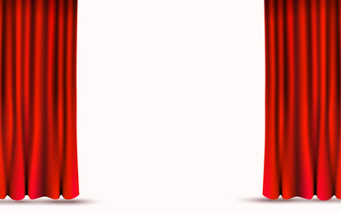 Red velvet curtains isolated on white background. Show stage concept.