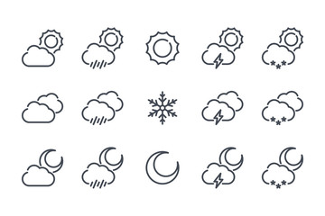 Weather related line icon set. Forecast vector icon collection.