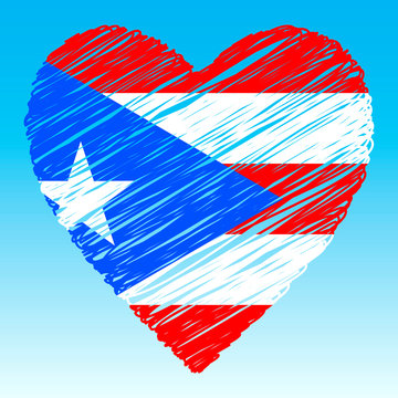 Puerto Rico flag, Heart shape, grunge style.