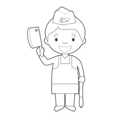 Easy coloring cartoon vector illustration of a butcher.