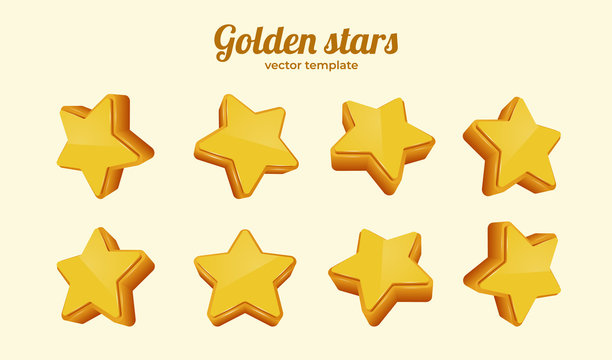 Golden stars in different positions collection. Template for mobile game. Achievement concept.