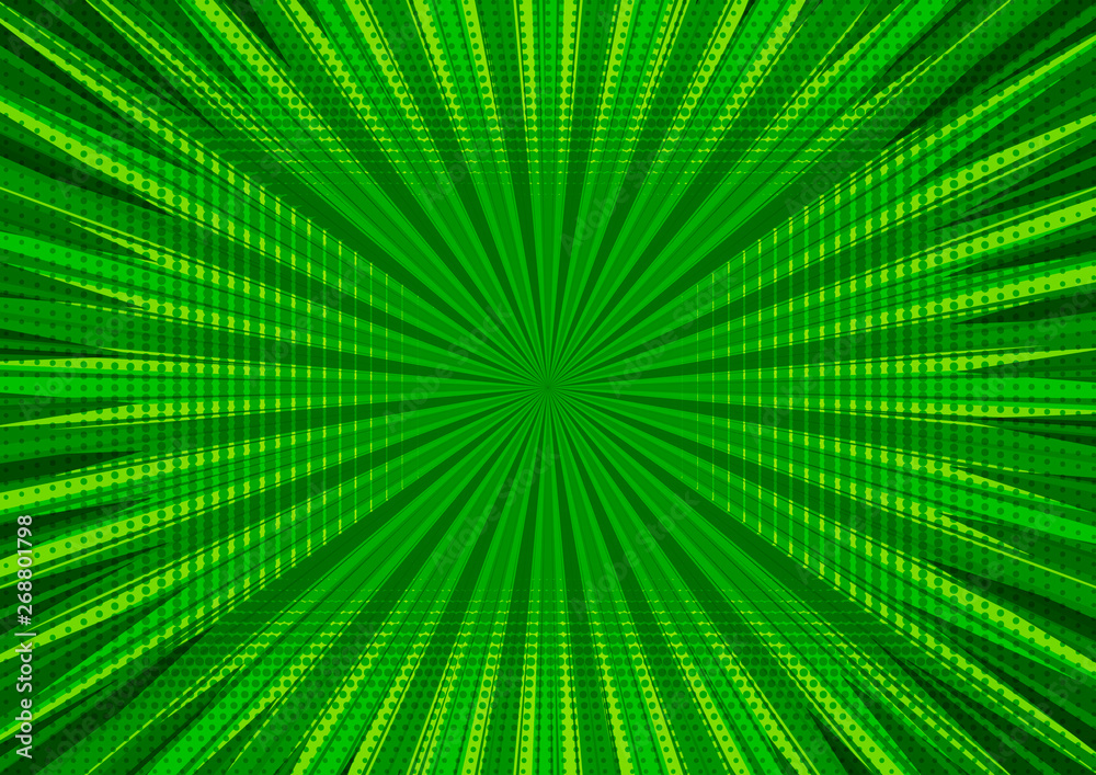 Poster abstract comic green background for style pop art design. retro burst template backdrop. light rays 
