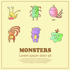 Classic doodle cartoon cute monsters