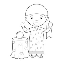 Easy coloring cartoon vector illustration of a fortune teller.