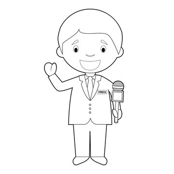 Easy coloring cartoon vector illustration of a journalist.