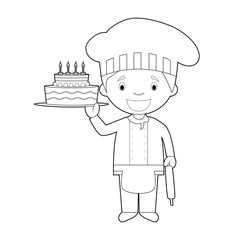 Easy coloring cartoon vector illustration of a pastry chef.