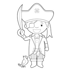 Easy coloring cartoon vector illustration of a pirate.