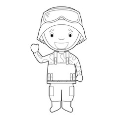 Easy coloring cartoon vector illustration of a soldier.