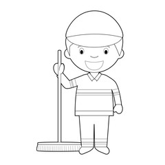Easy coloring cartoon vector illustration of a sweeper.