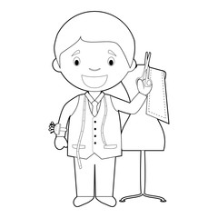 Easy coloring cartoon vector illustration of a tailor.