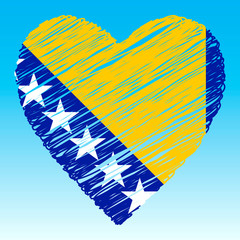Bosnia Herzegovina flag, Heart shape, grunge style.
