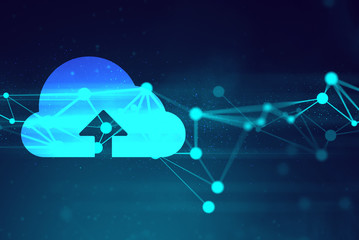 cloud storage upload icon, ai robotic, social internet of things, technology abstract futuristic cyber net web connect to network background illustration 3d rendering, signal of data