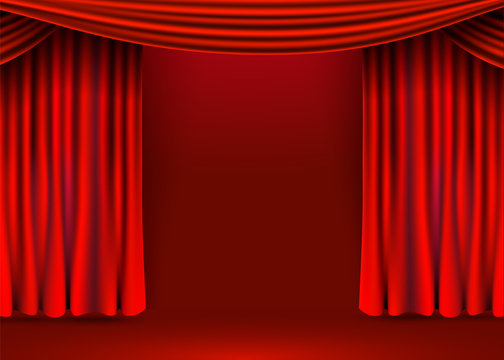 Red velvet curtains background. Show stage or ceremony concept.