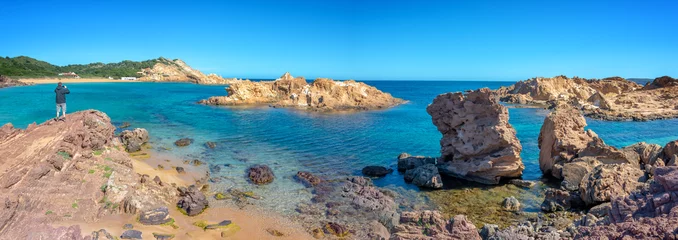 Crédence de cuisine en verre imprimé Cala Pregonda, île de Minorque, Espagne Panorama de la plage de Cala Pregonda à Minorque, îles Baléares, Espagne