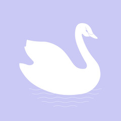 Obraz premium Swan. Isolated cartoon white silhouette. Vector graphics on a colored background.